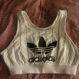 Adidas Cream and Black Striped Crop Top Sportsbra Small